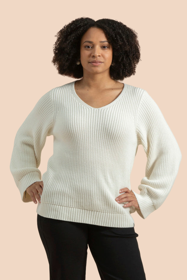 Kaiko V-p&auml;&auml;ntie neulepaita, Valkoinen